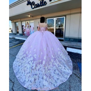 Off Shoulder Lilac Quinceanera Dresses Sweetheart Neck Metallic Sequin 15 Dress