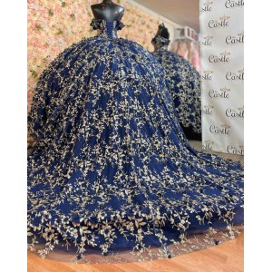 Off Shoulder Navy Blue Quinceanera Dresses Lace Appliques Sweetheart Neck 15 Dress