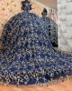 Off Shoulder Navy Blue Quinceanera Dresses Lace Appliques Sweetheart Neck 15 Dress