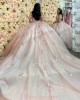 Off Shoulder Pink Quince Dresses Lace Appliques Sweetheart Neck 15 Dress