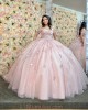 Off Shoulder Pink Quince Dresses Lace Appliques Sweetheart Neck 15 Dress