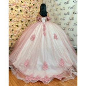 Off Shoulder Pink Quince Dresses Metallic Sequin Sweetheart Neck 15 Dress