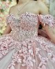 Off Shoulder Pink Quinceanera Dresses Sweetheart Neck 3D Flowers 15 Dress With Bow