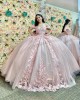 Off Shoulder Pink Quinceanera Dresses Sweetheart Neck 3D Flowers 15 Dress With Bow