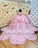 Off Shoulder Pink Quinceanera Dresses Sweetheart Neck Sheer Bodice 15 Dress With 3D Flowers