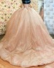 Off Shoulder Rose Gold Quince Dresses Metallic Sequin Sweetheart Neck 15 Dress