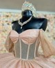 Off Shoulder Rose Gold Quince Dresses Metallic Sequin Sweetheart Neck 15 Dress