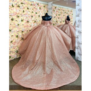 Off Shoulder Rose Gold Quince Dresses Sweetheart Neck 15 Dress With 3D Flowers