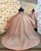 Off Shoulder Rose Gold Quince Dresses Sweetheart Neck 15 Dress With 3D Flowers