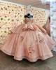 Off Shoulder Rose Gold Quince Dresses Sweetheart Neck 15 Dress With 3D Flowers