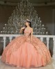 Off Shoulder Rose Gold Quinceanera Dresses Sweetheart Neck 15 Dress With 3D Flowers