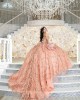 Off Shoulder Rose Gold Quinceanera Dresses Sweetheart Neck 15 Dress With 3D Flowers