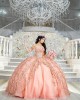 Off Shoulder Rose Gold Quinceanera Dresses Sweetheart Neck 15 Dress With 3D Flowers