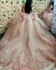 Off Shoulder Rose Gold Quinceanera Dresses Sweetheart Neck Metallic Sequin 15 Dress