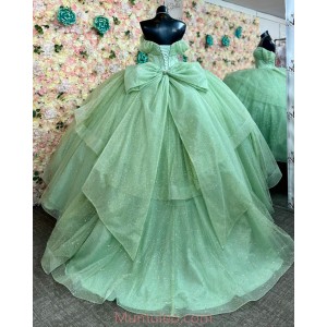 Off Shoulder Sage Green Quinceanera Dresses Sweetheart Neck Sequin 15 Dress With Bow