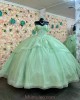 Off Shoulder Sage Green Quinceanera Dresses Sweetheart Neck Sequin 15 Dress With Bow