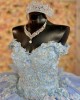 Off Shoulder Sky Blue Quince Dresses Lace Appliques Sweetheart Neck 15 Dress