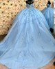 Off Shoulder Sky Blue Quinceanera Dresses Lace Appliques Sweetheart Neck 15 Dress