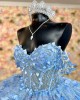 Off Shoulder Sky Blue Quinceanera Dresses Lace Appliques Sweetheart Neck 15 Dress