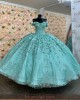 Off Shoulder Tiffany Blue Quince Dresses 3D Flowers Beaded Sweetheart Neck 15 Dress