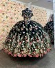 Sleeveless Black Quince Dresses V Neck 15 Dress With 3D Floral Appliques