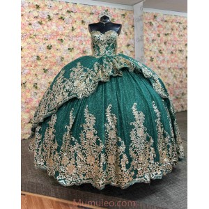 Sleeveless Emerald Green Quinceanera Dresses Lace Appliques Sweetheart Neck 15 Dress With Bow