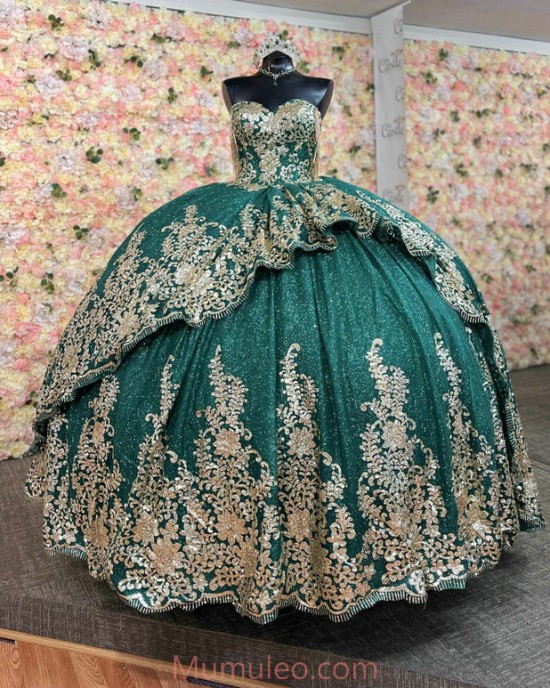 Sleeveless Emerald Green Quinceanera Dresses Lace Appliques Sweetheart Neck 15 Dress With Bow