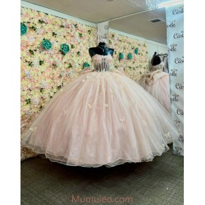 Sleeveless Pink Quinceanera Dresses Sweetheart Neck Crystal Sheer Bodice 15 Dress With Bow