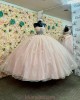 Sleeveless Pink Quinceanera Dresses Sweetheart Neck Crystal Sheer Bodice 15 Dress With Bow