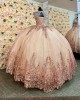 Sleeveless Rose Gold Quince Dresses Metallic Sequin Crystal 15 Dress