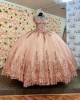 Sleeveless Rose Gold Quince Dresses Metallic Sequin Crystal 15 Dress