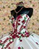 Sleeveless Ruffled White Quince Dresses V Neck 15 Dress With 3D Floral Appliques