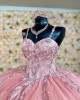 Spaghetti Strap Pink Quinceanera Dresses Lace Appliques Sweetheart Neck 15 Dress