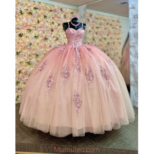 Spaghetti Strap Pink Quinceanera Dresses Lace Appliques Sweetheart Neck 15 Dress