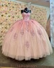 Spaghetti Strap Pink Quinceanera Dresses Lace Appliques Sweetheart Neck 15 Dress