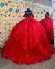 Square Collar Red Quinceanera Dresses Sequin Off Shoulder 15 Dress With Bow