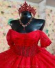 Square Collar Red Quinceanera Dresses Sequin Off Shoulder 15 Dress With Bow