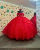 Square Collar Red Quinceanera Dresses Sequin Off Shoulder 15 Dress With Bow