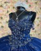 Sweetheart Neck Navy Blue Quince Dresses Lace Appliques Spaghetti Strap 15 Dress