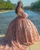 Sweetheart Neck Pink Quince Dresses Metallic Sequin Off Shoulder 15 Dress With 3D Flowers