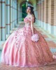 Sweetheart Neck Pink Quince Dresses Metallic Sequin Off Shoulder 15 Dress With 3D Flowers