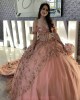 Sweetheart Neck Pink Quince Dresses Metallic Sequin Off Shoulder 15 Dress With 3D Flowers