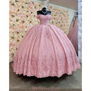 Sweetheart Neck Pink Quinceanera Dresses Lace Appliques Off Shoulder 15 Dress