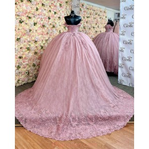 Sweetheart Neck Pink Quinceanera Dresses Lace Appliques Off Shoulder 15 Dress