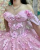 Sweetheart Neck Pink Quinceanera Dresses Sequin Off Shoulder 15 Dress With 3D Flowers