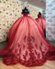 Sweetheart Neck Red Quince Dresses Metallic Sequin Off Shoulder 15 Dress