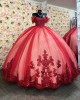 Sweetheart Neck Red Quince Dresses Metallic Sequin Off Shoulder 15 Dress