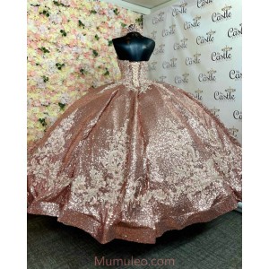 Sweetheart Neck Rose Gold Quince Dresses 3D Flowers Sleeveless 15 Dress