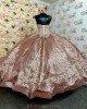 Sweetheart Neck Rose Gold Quince Dresses 3D Flowers Sleeveless 15 Dress