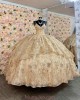 V Neck Gold Quince Dresses Metallic Sequin Crystal Sleeveless 15 Dress